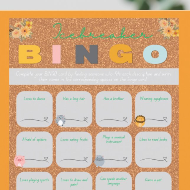 赤ちゃんシャワーオレンジ色のアイスブレーカービンゴゲーム (bingo baby shower game)