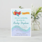 赤ちゃんシャワーカラフルと可愛いマンガ飛行機 招待状 (スタンド正面)