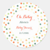 赤ちゃんシャワーカラフル紙吹雪ドットのシール ラウンドシール (正面)