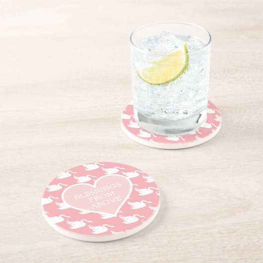 赤ちゃんシャワーカースト用ピンクと白のスワンパターン コースター (側面)