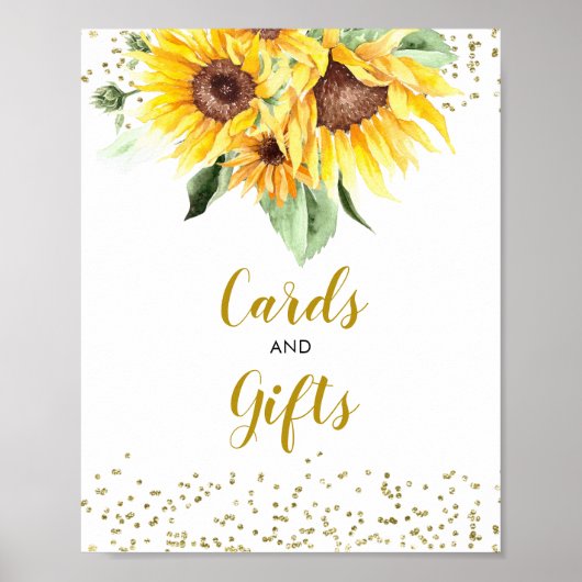 赤ちゃんシャワーカードとギフトの途中のひまわり ポスター (正面)