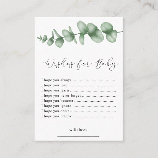 赤ちゃんシャワーカードに緑の願い エンクロージャーカード (正面)