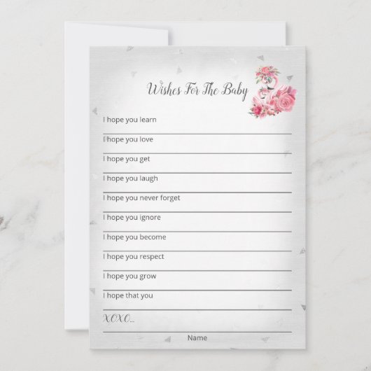 赤ちゃんシャワーカードのためのシルバーフラミンゴバレリーナの願い 招待状 (正面)