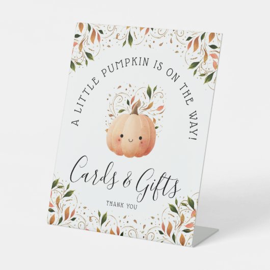 赤ちゃんシャワーカードギフトの途中の小さなかぼちゃ 台座サイン (正面)