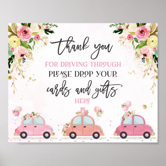 赤ちゃんシャワーカードギフトサインピンクフローラ ポスター (正面)