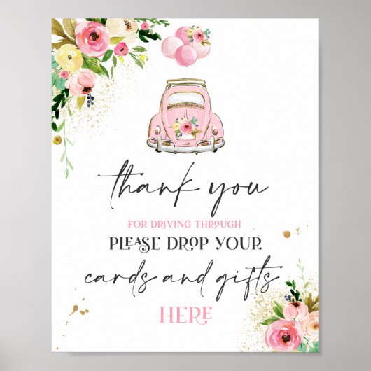 赤ちゃんシャワーカードギフトサインピンクフローラ ポスター (正面)