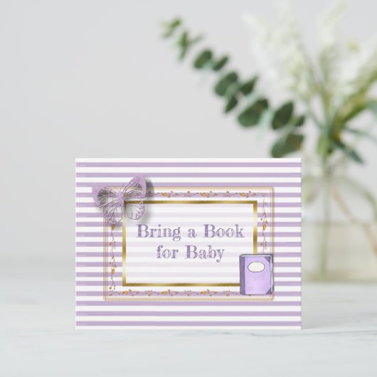 赤ちゃんシャワーカードベビー用の本を持って来る インビテーションポストカード (スタンド正面)