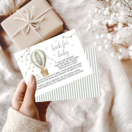 赤ちゃんシャワーカード用グリーンテディ風船ブック エンクロージャーカード