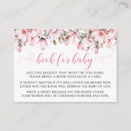 赤ちゃんシャワーカード用ピンクマグノリアフローラブック エンクロージャーカード (正面)