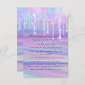 赤ちゃんシャワーガーリー足ドリップホログラフパープルピンク 招待状 (正面/裏面)