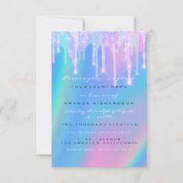 赤ちゃんシャワーガーリー足ホログラフユニコーンピンク足 招待状