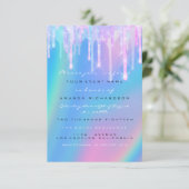 赤ちゃんシャワーガーリー足ホログラフユニコーンピンク足 招待状 (スタンド正面)
