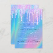 赤ちゃんシャワーガーリー足ホログラフユニコーンピンク足 招待状 (正面/裏面)