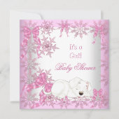 赤ちゃんシャワーガールかわいらしピンク雪の結晶パピー2 招待状 (正面)