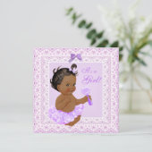 赤ちゃんシャワーガールかわいらしラベンダーレースエスニック 招待状 (スタンド正面)