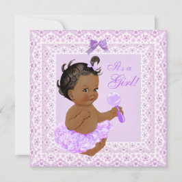 赤ちゃんシャワーガールかわいらしラベンダーレースエスニック 招待状