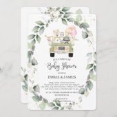 赤ちゃんシャワーガールによる緑の森のドライブ 招待状 (正面/裏面)