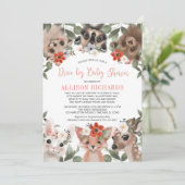 赤ちゃんシャワーガールウッドランド森林動物でドライブ 招待状 (スタンド正面)