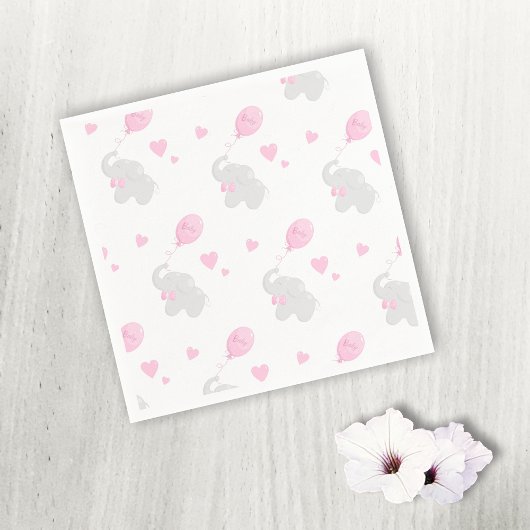 赤ちゃんシャワーガールエレファントバルーン紙ナプキン スタンダードカクテルナプキン