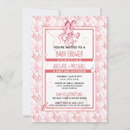 赤ちゃんシャワーガールコーラル&ピンク水彩タコ 招待状