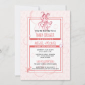 赤ちゃんシャワーガールコーラル&ピンク水彩タコ 招待状 (正面)