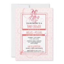 赤ちゃんシャワーガールコーラル&ピンク水彩タコ