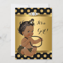 赤ちゃんシャワーガールゴールドフォイルブラックパールエスニック 招待状