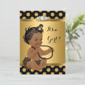 赤ちゃんシャワーガールゴールドフォイルブラックパールエスニック 招待状 (スタンド正面)