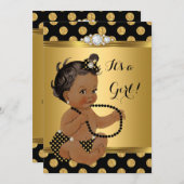 赤ちゃんシャワーガールゴールドフォイルブラックパールエスニック 招待状 (正面/裏面)