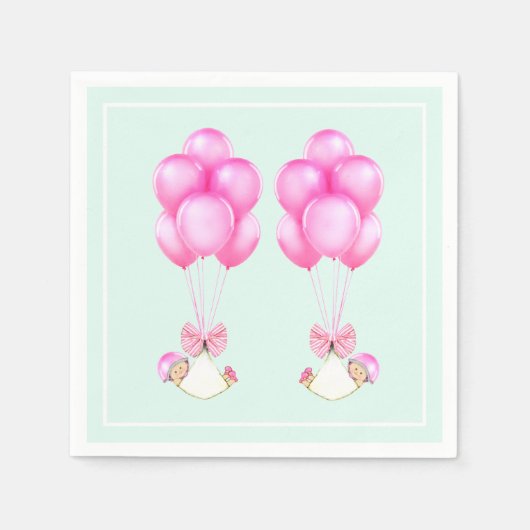 赤ちゃんシャワーガールツインズ スタンダードカクテルナプキン (正面)