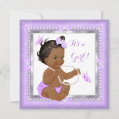 赤ちゃんシャワーガールパープルパールバタフライエスニック 招待状 (正面)