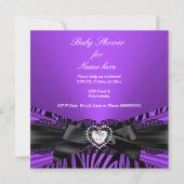 赤ちゃんシャワーガールパープルブラックレースゼブラ 招待状 (裏面)