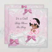 赤ちゃんシャワーガールピンクかわいいベビーティーカップケーキ3 招待状 (正面/裏面)