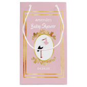 赤ちゃんシャワーガールピンクストーク名 スモールペーパーバッグ (裏面)