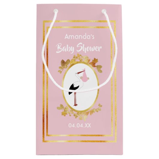 赤ちゃんシャワーガールピンクストーク名 スモールペーパーバッグ (裏面)