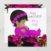 赤ちゃんシャワーガールピンクパープルバラ花3b 招待状 (正面/裏面)