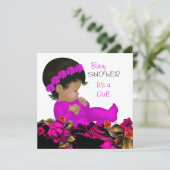 赤ちゃんシャワーガールピンクパープルバラ花3b 招待状 (スタンド正面)