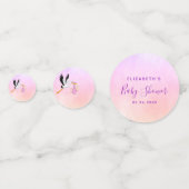 赤ちゃんシャワーガールピンクパープルバラ金ゴールドかわいいコウノトリ コンフェッティ (正面)