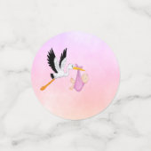 赤ちゃんシャワーガールピンクパープルバラ金ゴールドかわいいコウノトリ コンフェッティ (スモール正面)