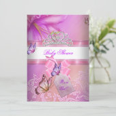 赤ちゃんシャワーガールピンクパープルプリンセス蝶2 招待状 (スタンド正面)