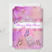 赤ちゃんシャワーガールピンクパープルプリンセス蝶3 招待状 (正面)