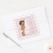 赤ちゃんシャワーガールピンクパールホワイトシェブロンエスニック スクエアシール (封筒)