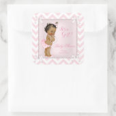 赤ちゃんシャワーガールピンクパールホワイトシェブロンエスニック スクエアシール (バッグ)