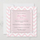 赤ちゃんシャワーガールピンクパールホワイトシェブロンエスニック 招待状 (裏面)