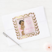 赤ちゃんシャワーガールピンクパール金ゴールドシェブロンエスニック スクエアシール (封筒)