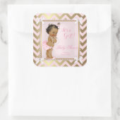 赤ちゃんシャワーガールピンクパール金ゴールドシェブロンエスニック スクエアシール (バッグ)