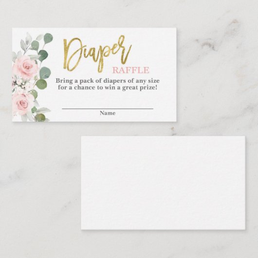 赤ちゃんシャワーガールピンクフローラおむつラッフル エンクロージャーカード (正面/裏面)