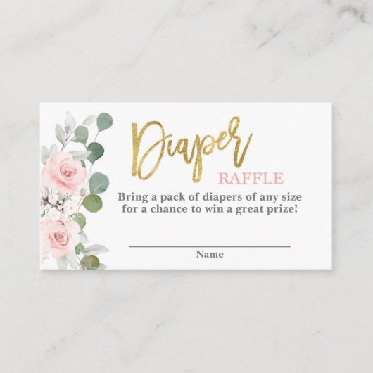 赤ちゃんシャワーガールピンクフローラおむつラッフル エンクロージャーカード (正面)