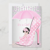 赤ちゃんシャワーガールピンクベビーシューダイヤモンド2 招待状 (正面)