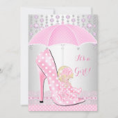 赤ちゃんシャワーガールピンクベビーシューダイヤモンドA2 招待状 (正面)